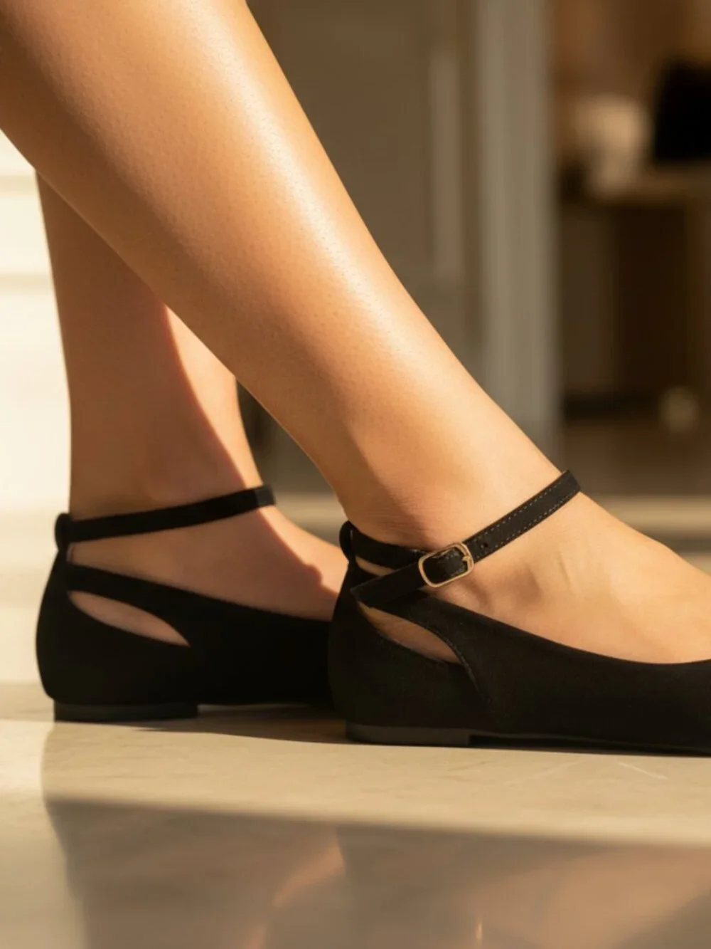 NWT Pazzle Black Ankle Strap Pointed Toe Ballet Flats - Picture 3 of 11